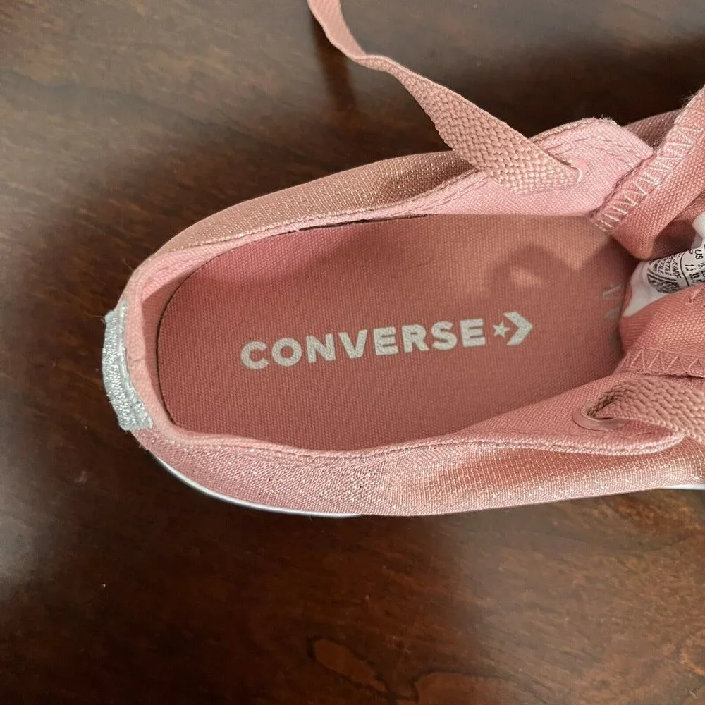 Converse All Star Junior Girls Metallic Sparkle Sneaker Shoes Size 2 Pink MINT